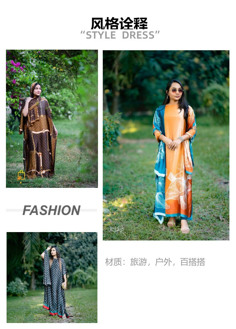 Source Manufacturer Hot-Selling Summer Long Dress African Robe 2024 Spring/Summer Sun Protection Shawl Plus-Size Two-Piece Set