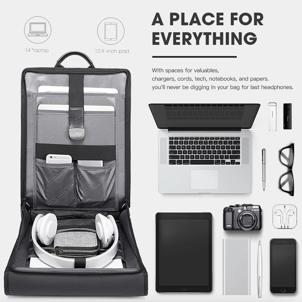BANGE Simple Design Slim Backpack For Men 14 Inch Laptop Bag Waterproof Minimalist Flat Business Backpack Casual Travel Work Bag