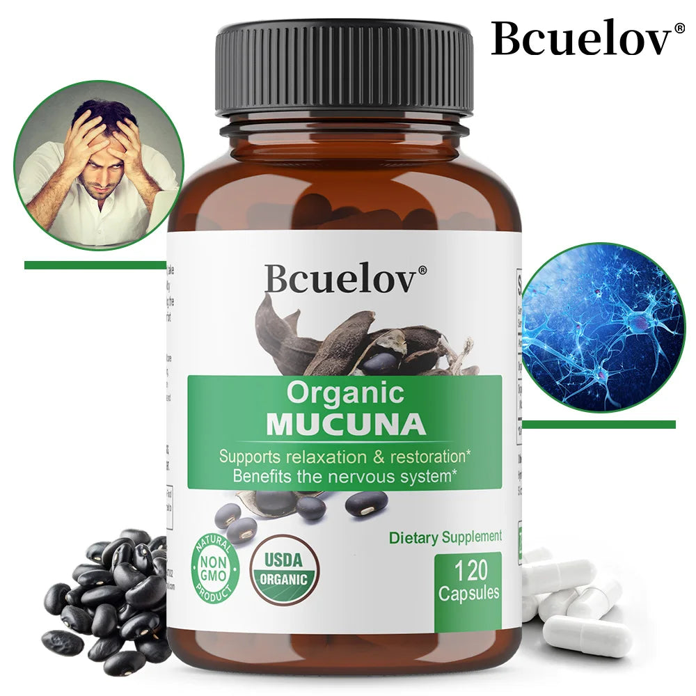 Organic Mucuna Capsules - Supports Relaxation and Well-Being - Natural Herbal Supplement for Nervous System Health