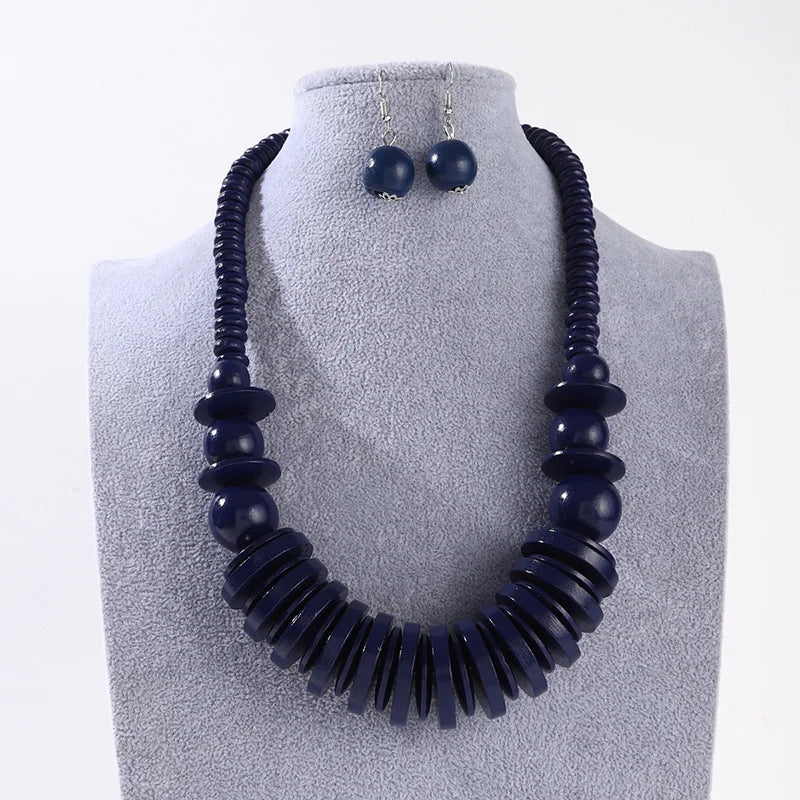 African Jewelry Set Wood Beads Necklace Set Bohemia Vintage Beaded Choker for Women Earrings Set Wedding Party Jewelry Gifts
