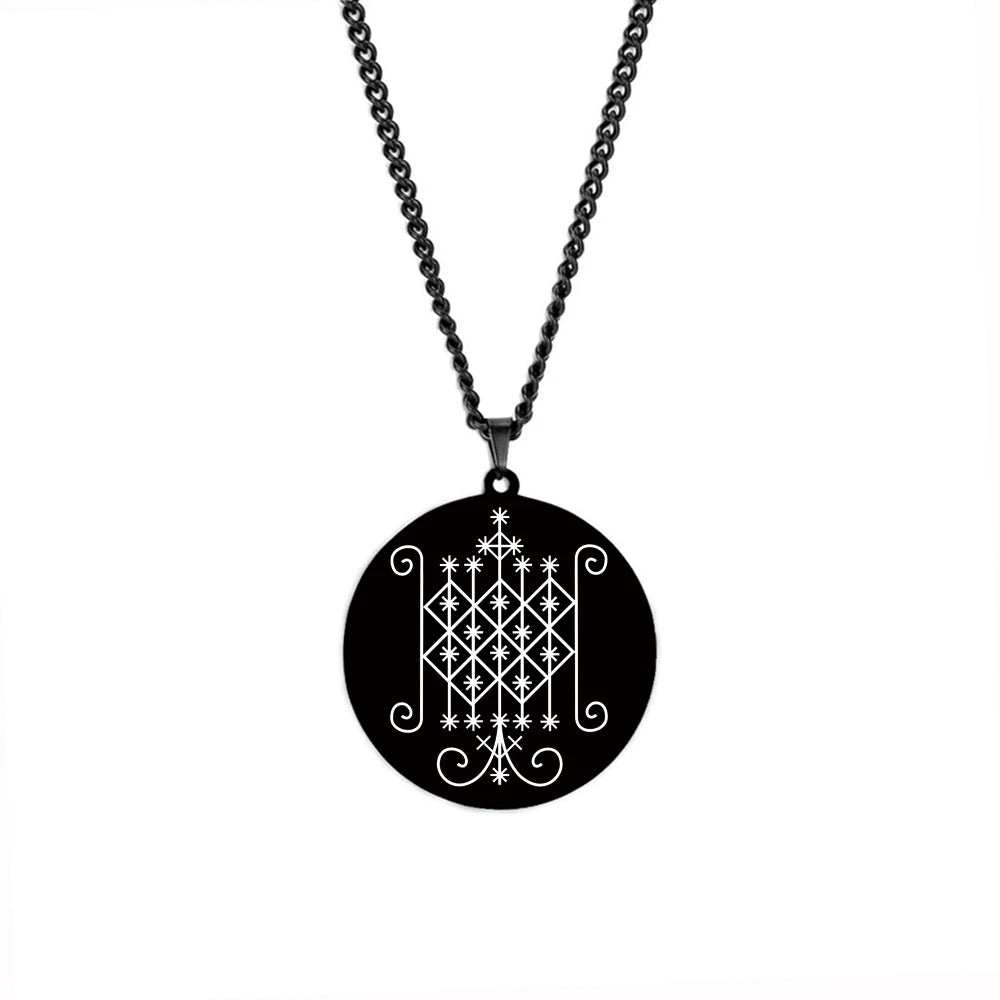 HLSS120-139 Black Color Voodoo Veve Symbols Sigil Charm Jewelry Vodou Lwa Loa Amulet Talisman Stainless Steel Pendant Necklace