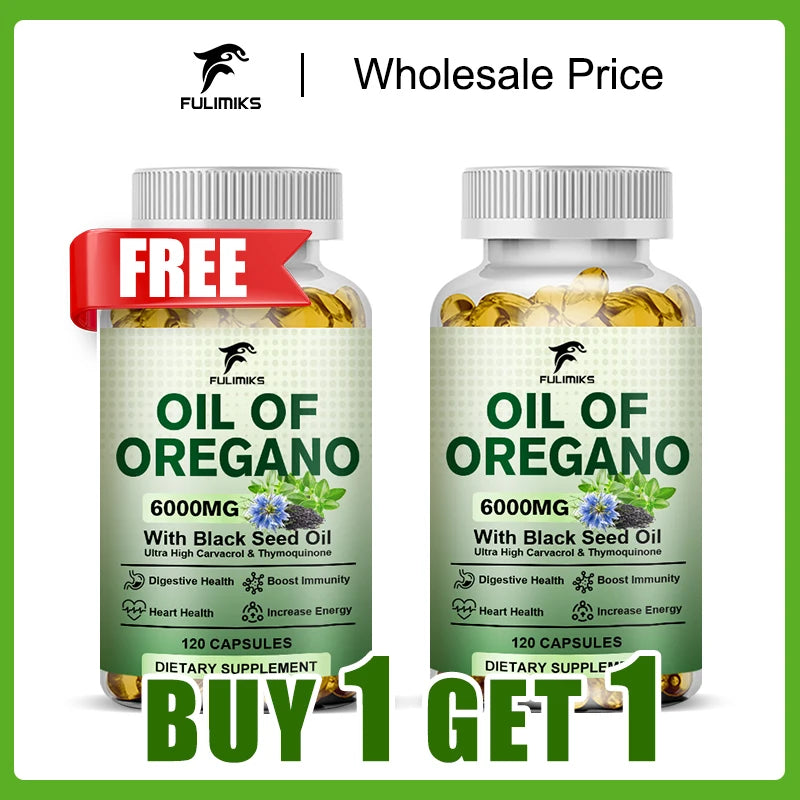 Buy 1 Get 1 Free! All-Natural Oil of Oregano Capsules, Immune Support, Digestive Health, Help Sustain Overall Well-Being