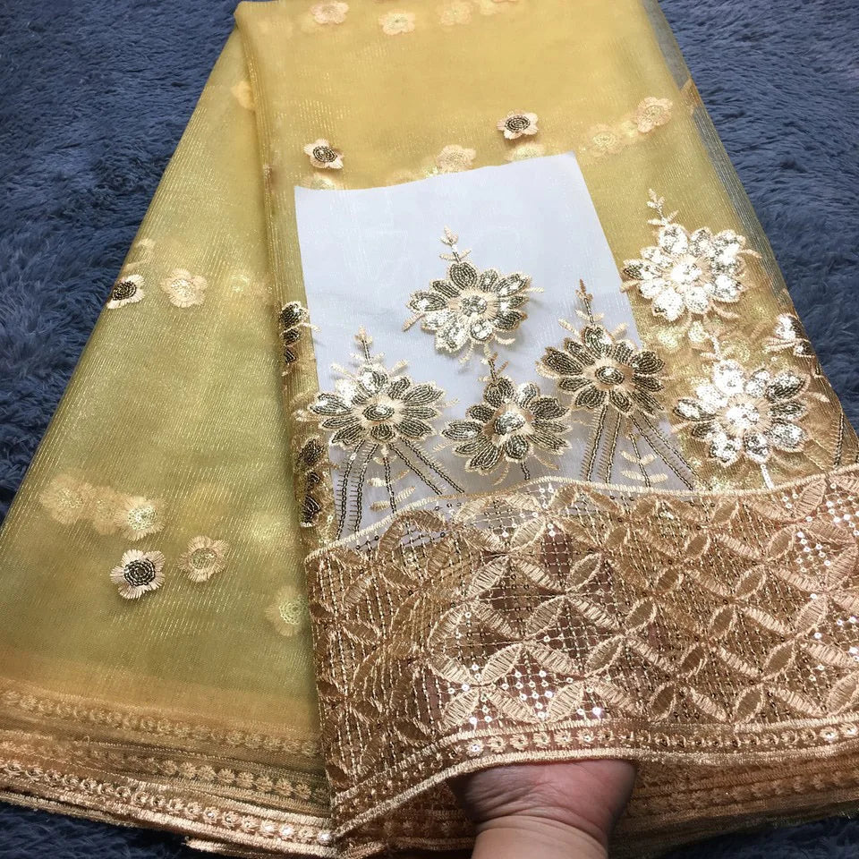 African Lace Fabric 2025 High Quality Lace Fabrics 5 Yards Sequins French Tulle Lace Nigerian Fabric for Sewing Dress M1941