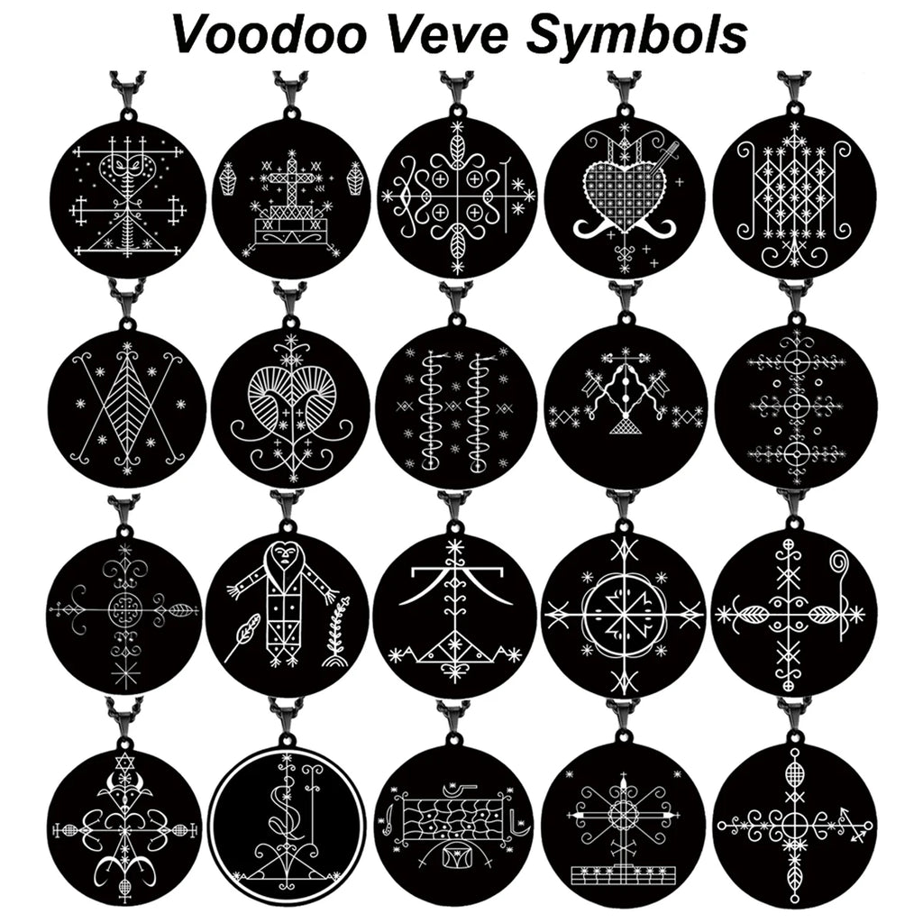 HLSS120-139 Black Color Voodoo Veve Symbols Sigil Charm Jewelry Vodou Lwa Loa Amulet Talisman Stainless Steel Pendant Necklace