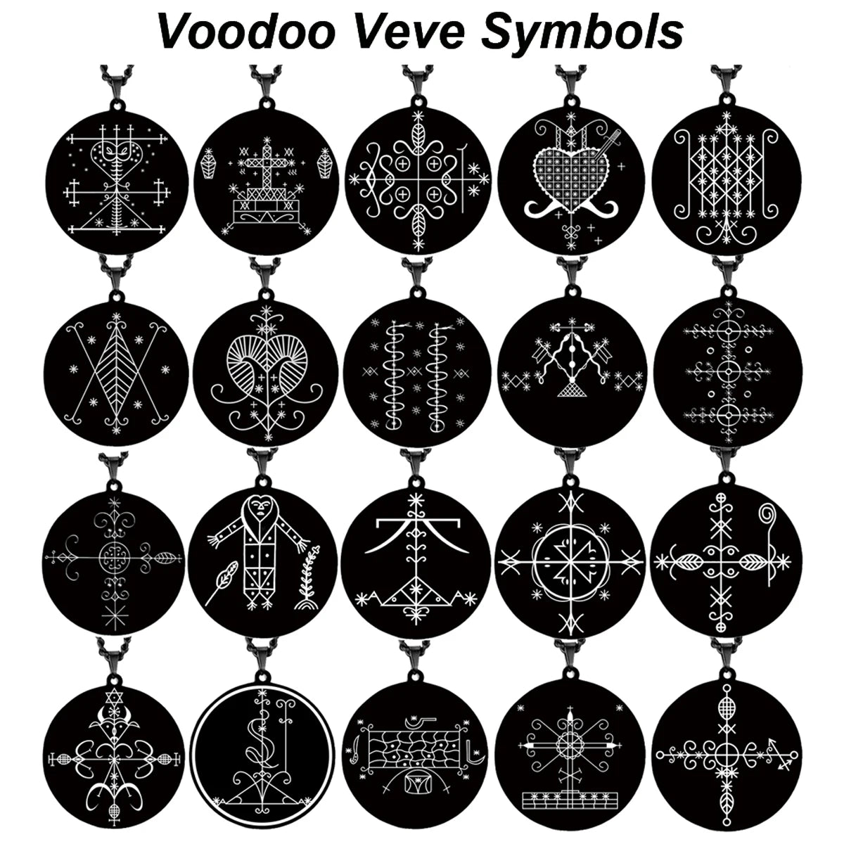 HLSS120-139 Black Color Voodoo Veve Symbols Sigil Charm Jewelry Vodou Lwa Loa Amulet Talisman Stainless Steel Pendant Necklace