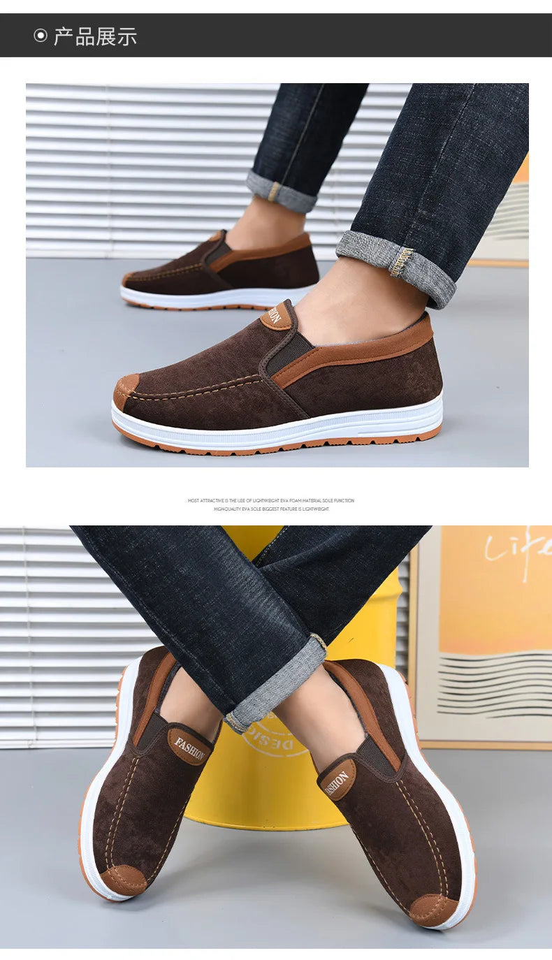 Winter Men Short Plush Warm Shoes Indoor Loafer Casual Suede New Suede Fur Black Cotton Platform Shoes Flats Platform Shoes