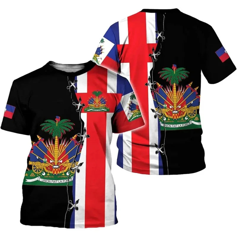 Haiti national emblem pattern 3D The flag of Haiti sport Quickdry Breatha menT-shirt Outdoor team training parent-childclothing