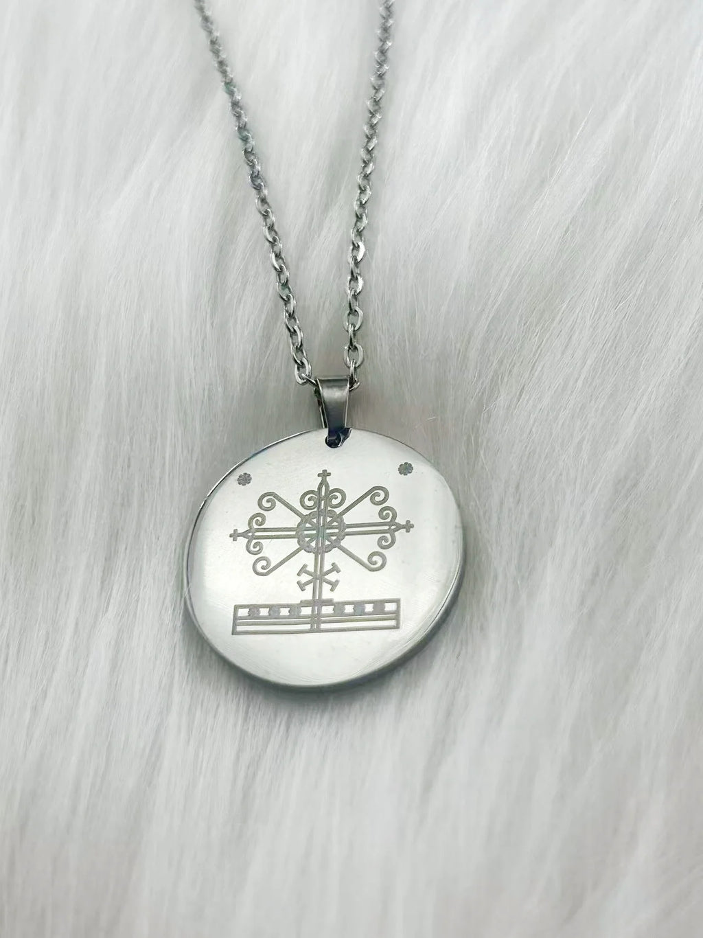 WOUWU Stainless Steel Jewelry Voodoo Veve Symbols Sigil Charm Vodou Lwa Loa Laser Engraving Amulet Talisman Pendant Necklace