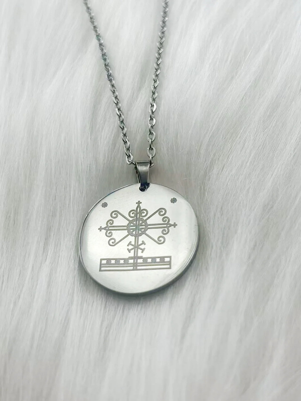 WOUWU Stainless Steel Jewelry Voodoo Veve Symbols Sigil Charm Vodou Lwa Loa Laser Engraving Amulet Talisman Pendant Necklace
