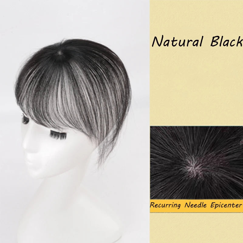 Wig Air Bangs Wig Piece Female Ultra-Thin Qi Bangs Without Trace 5X5CM Women Toupee With a Cut Bang Silk Skin Base Fringe