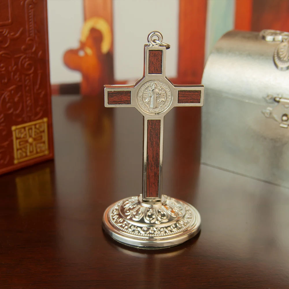 Catholic Cross Saint Benedict Cross 3.5In Gold Silver Plated Alloy Craft Church Spiritual Gift Religious Decor