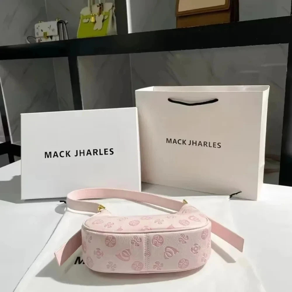 Trendy Pink Underarm Bag Luxury Women's Shoulder Bag Cute Commuter Purse with Top Handle Handbags Axillary Half-Moon Lump