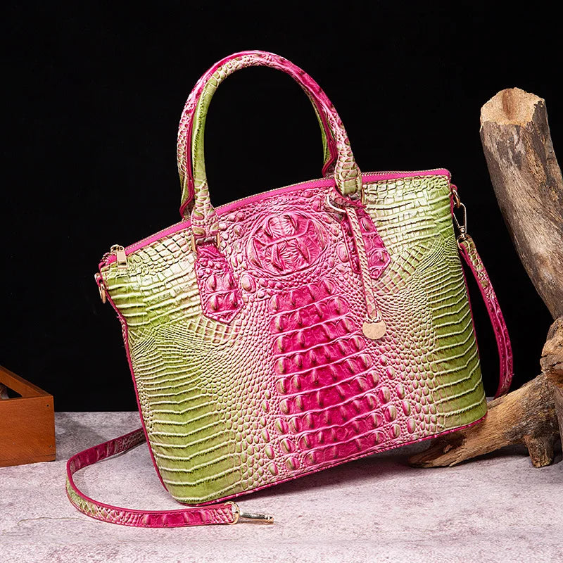 2025 Women's Crocodile Embossed Handbag Luxury Ombre Leather Purse Crossbody Shoulder Satchel Bag Gift
