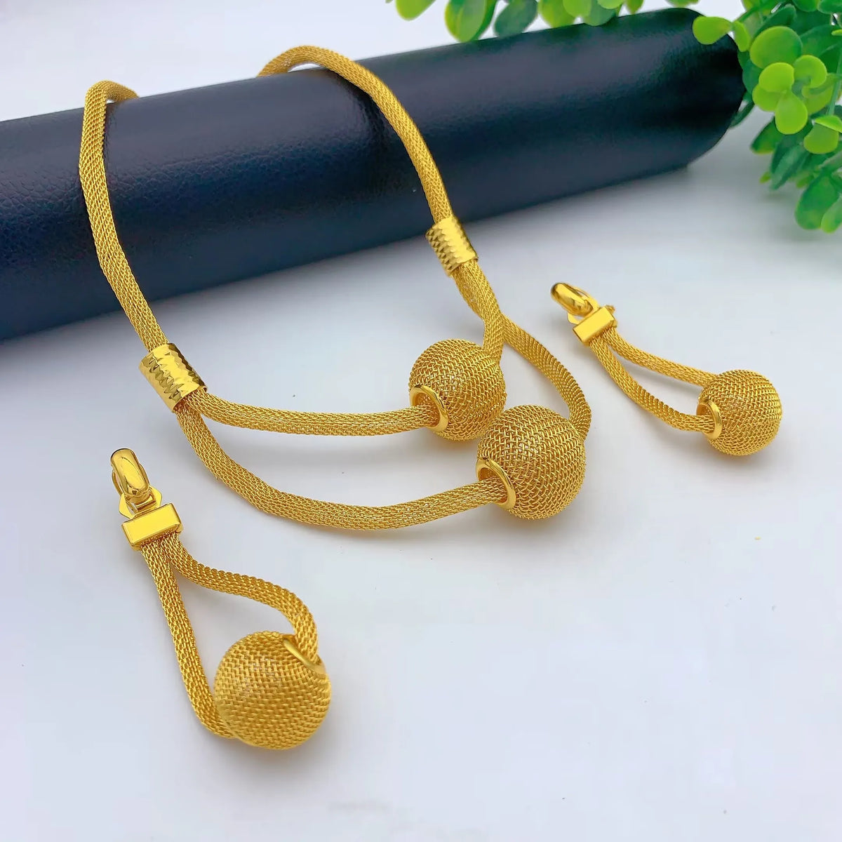 African Bead Jewelry Set For Women Dubai Indian Gold Plated Necklace Earrings Nigeria Bridal Wedding Party Gift Jewellery