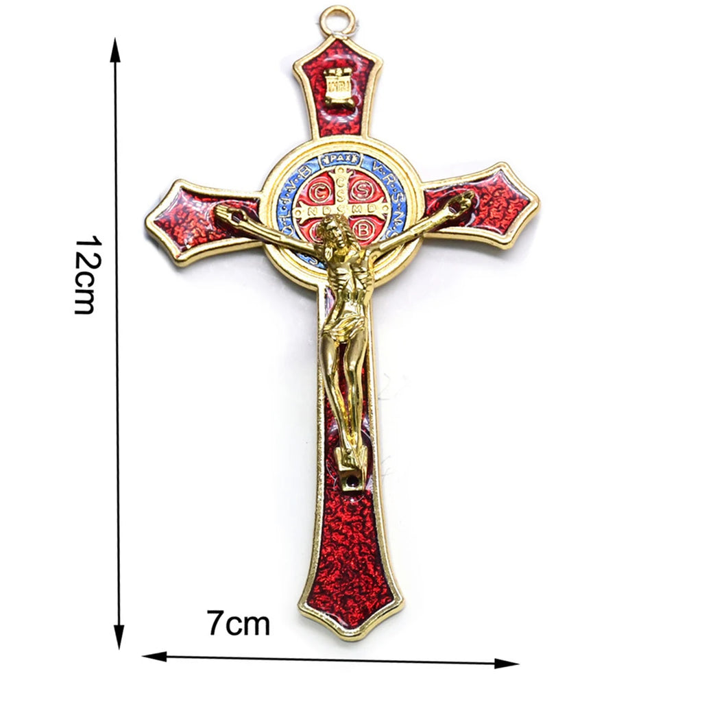 Saint Benedict Benedictine Red Enamel 4.7X2.7 Inch Protection Wall Crucifix Cross Catholic San Benito Medalla Prayer Decoration