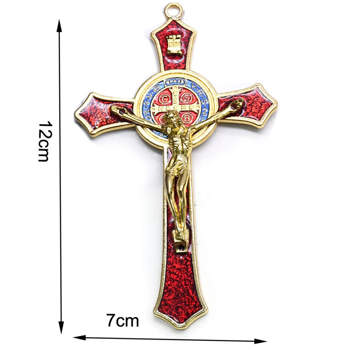 Saint Benedict Benedictine Red Enamel 4.7X2.7 Inch Protection Wall Crucifix Cross Catholic San Benito Medalla Prayer Decoration