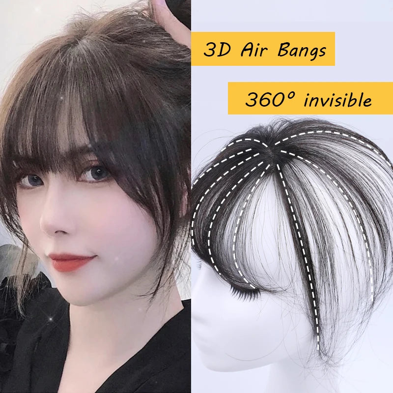 Wig Air Bangs Wig Piece Female Ultra-Thin Qi Bangs Without Trace 5X5CM Women Toupee With a Cut Bang Silk Skin Base Fringe