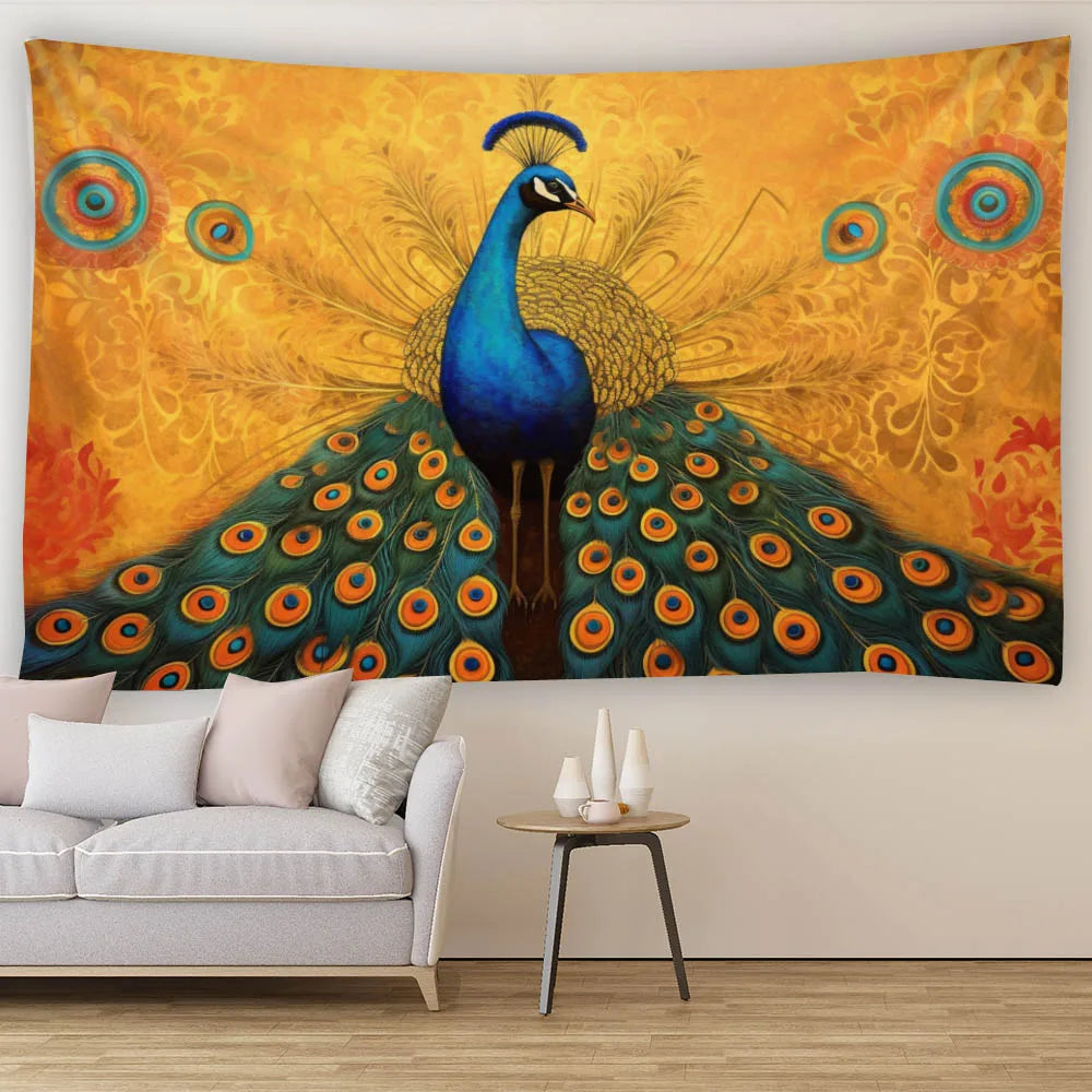 Peacock Oil Painting Tapestry Multi-Size Wall Hanging for Bedroom Dormitory Living Room Home Decor Background Cloth