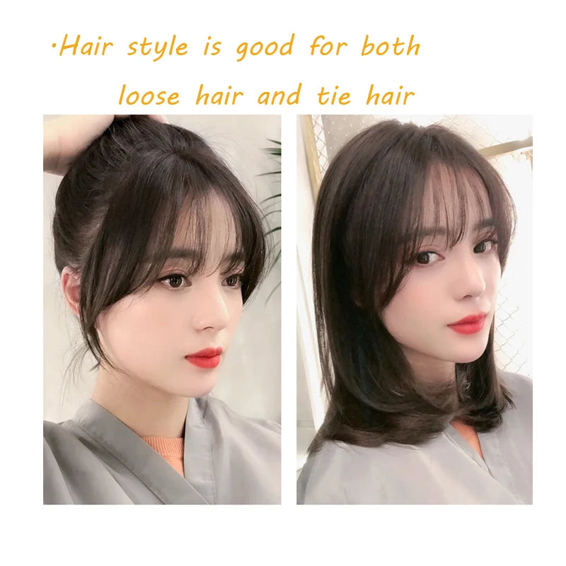 Wig Air Bangs Wig Piece Female Ultra-Thin Qi Bangs Without Trace 5X5CM Women Toupee With a Cut Bang Silk Skin Base Fringe