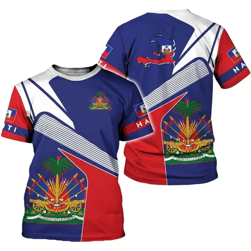 Haiti national emblem pattern 3D The flag of Haiti sport Quickdry Breatha menT-shirt Outdoor team training parent-childclothing