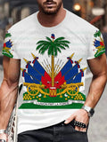 Haiti Emblem Flag Printed T-Shirt National Theme T-Shirt For Men Haitian Flag 3D Printed Tees Casual Loose Short Sleeves Tops