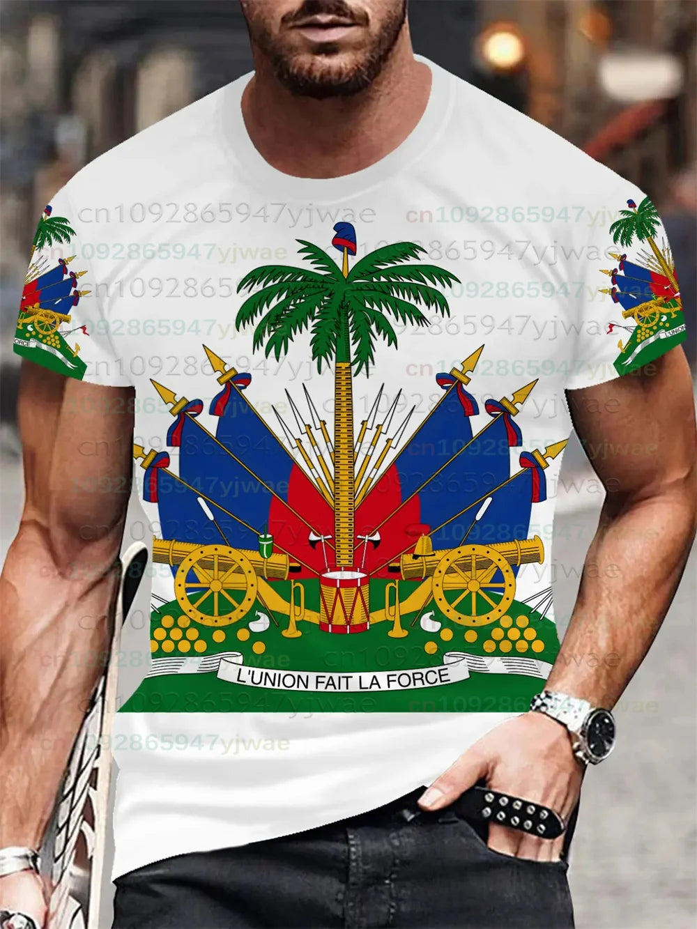 Haiti Emblem Flag Printed T-Shirt National Theme T-Shirt For Men Haitian Flag 3D Printed Tees Casual Loose Short Sleeves Tops