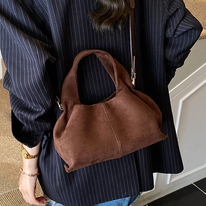 New Dumpling Bag Retro Suede PU Leather Women’s Handheld Shoulder Bag Single Shoulder Crossbody Bag Commuting Handheld Bag