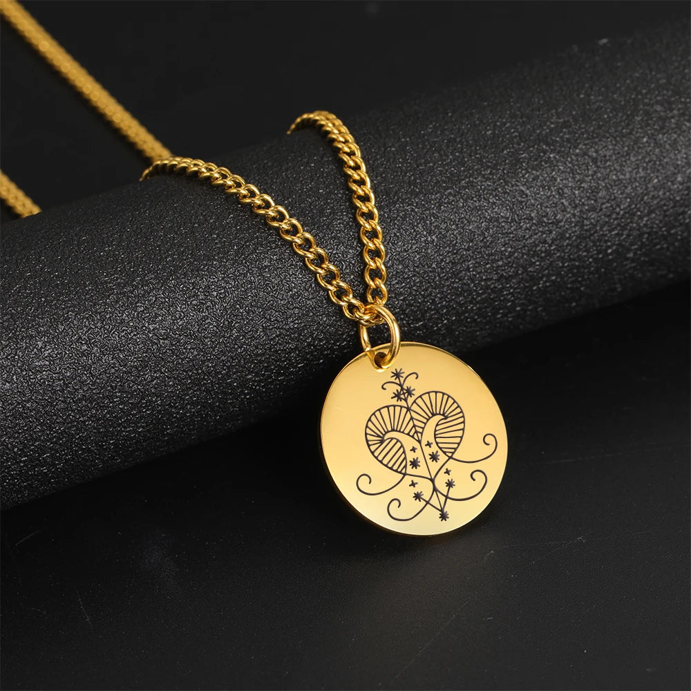 LIKGREAT Vodou Voodoo Pendant Necklaces Stainless Steel Agwe Ezili Dantor Ogoun Gran Bwa Papa Legba Veves Symbol Amulet Jewelry