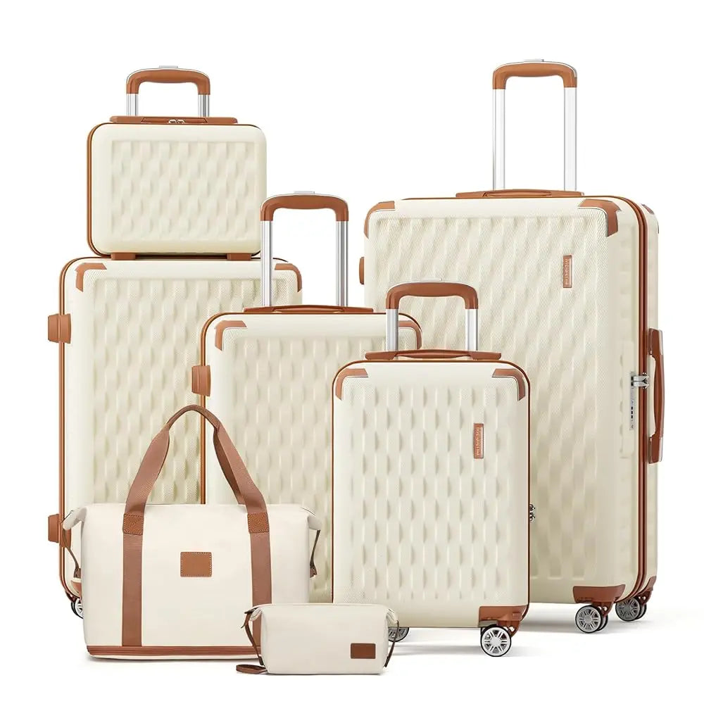 Melalenia 7-Piece Travel Luggage Set, Hard Shell Lightweight Durable Suitcase with Duffel Bag and Toiletry Bag, TSA Lock
