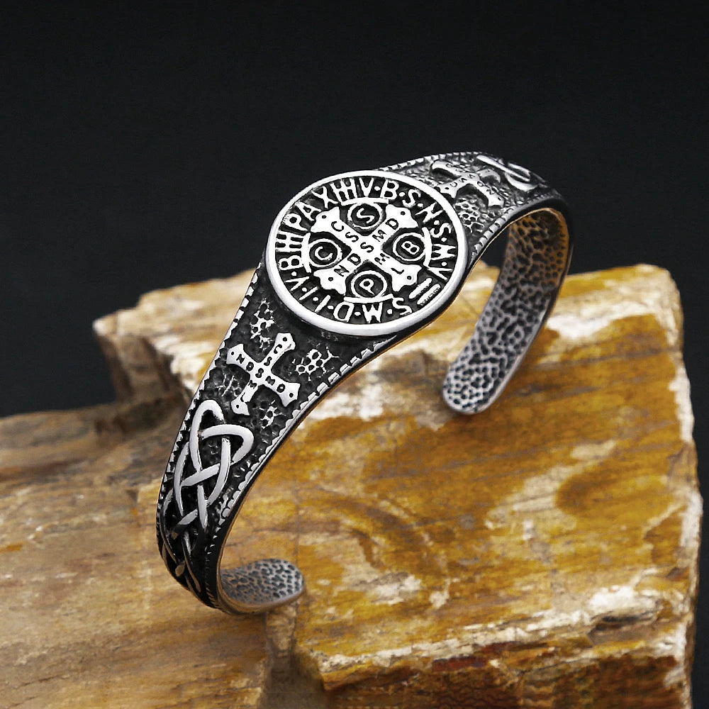 New Classic Saint Benedict CSPB Bracelet For Men Women Stainless Steel Fashion Cross Opening Bangles Biker Jewelry Dropshipping