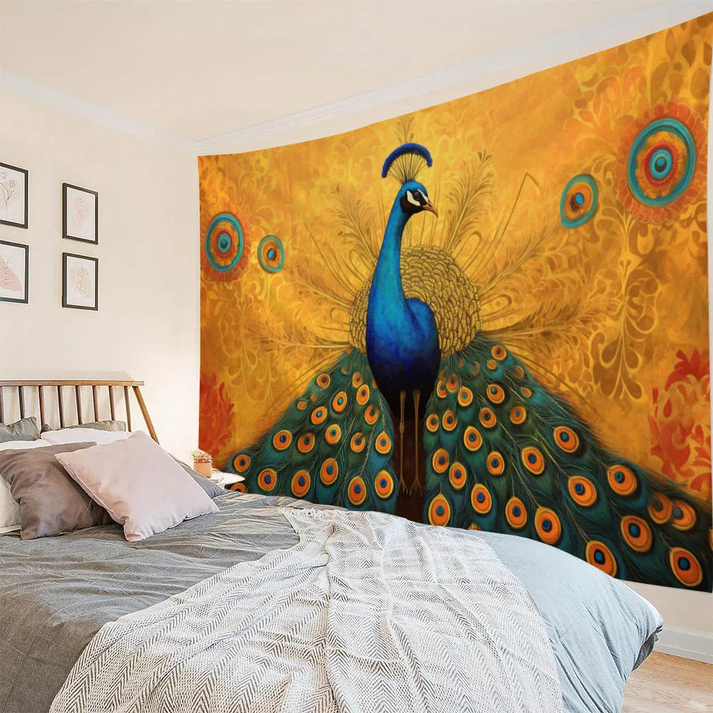 Peacock Oil Painting Tapestry Multi-Size Wall Hanging for Bedroom Dormitory Living Room Home Decor Background Cloth