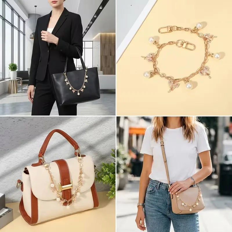 Pink Bowknot Purse Chain Charm Bag Making Materials Chain for Tote Shoulder Bags Handlebag Gold Chains Wallet Pendant