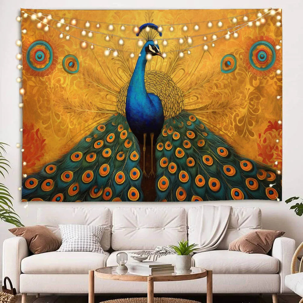 Peacock Oil Painting Tapestry Multi-Size Wall Hanging for Bedroom Dormitory Living Room Home Decor Background Cloth