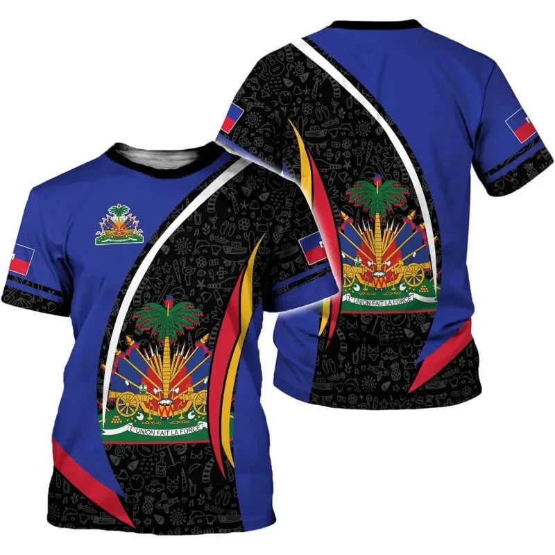 Haiti national emblem pattern 3D The flag of Haiti sport Quickdry Breatha menT-shirt Outdoor team training parent-childclothing