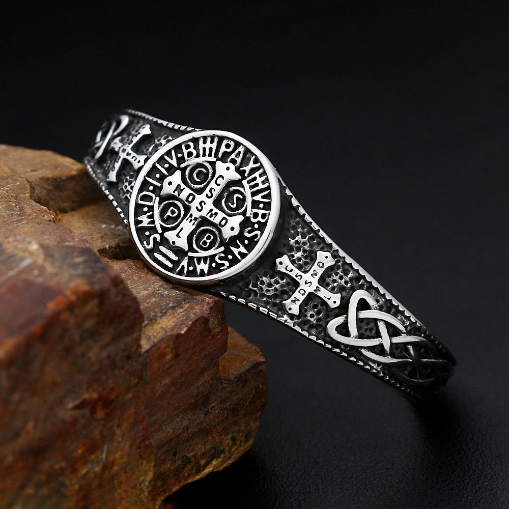 New Classic Saint Benedict CSPB Bracelet For Men Women Stainless Steel Fashion Cross Opening Bangles Biker Jewelry Dropshipping