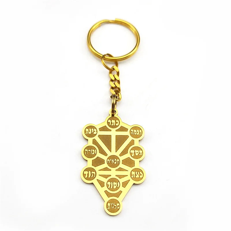 Kabbalah Sephirot Tree of Life Hebrew Key Chains for Women Men Cabala Stainless Steel Chain Bag Pendants Jewelry Gifts