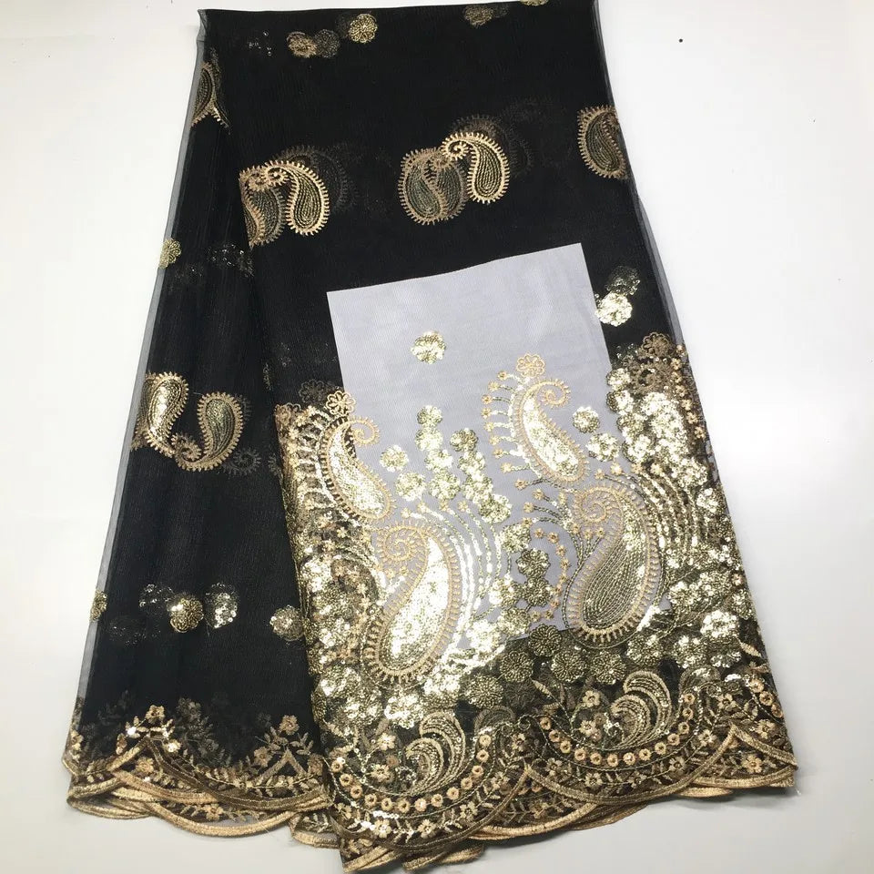 African Lace Fabric 2025 High Quality Lace Fabrics 5 Yards Sequins French Tulle Lace Nigerian Fabric for Sewing Dress M1941