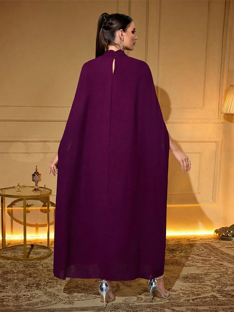 TOLEEN Luxury Rhinestone Fan Pattern Abaya Bow Collar Batwing Sleeve Loose Maxi Kaftan Dubai Muslim Party Dress For Women