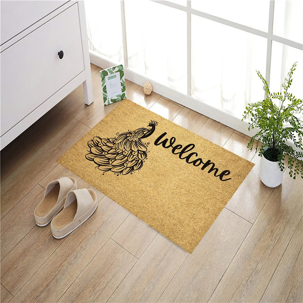 Peacock Welcome Doormat Rubber Non-Slip Funny Welcome Mats for Entryway Door Mat Indoor Outdoor Waterproof Floor Foot Mat