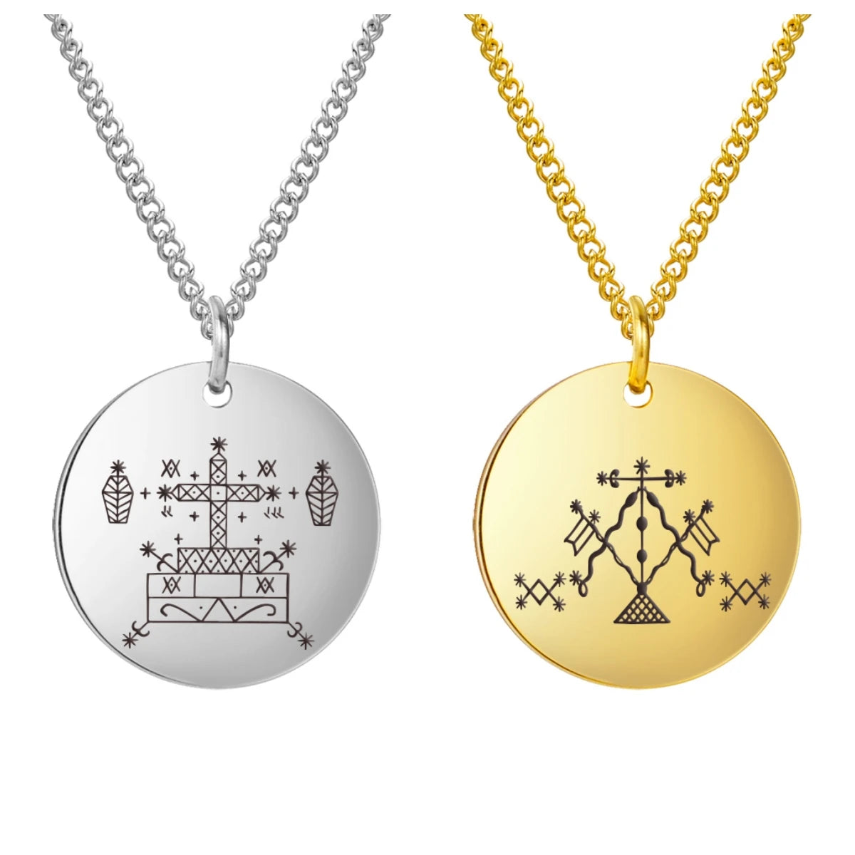 LIKGREAT Vodou Voodoo Pendant Necklaces Stainless Steel Agwe Ezili Dantor Ogoun Gran Bwa Papa Legba Veves Symbol Amulet Jewelry