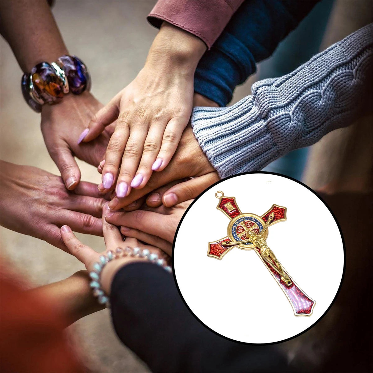 Saint Benedict Benedictine Red Enamel 4.7X2.7 Inch Protection Wall Crucifix Cross Catholic San Benito Medalla Prayer Decoration