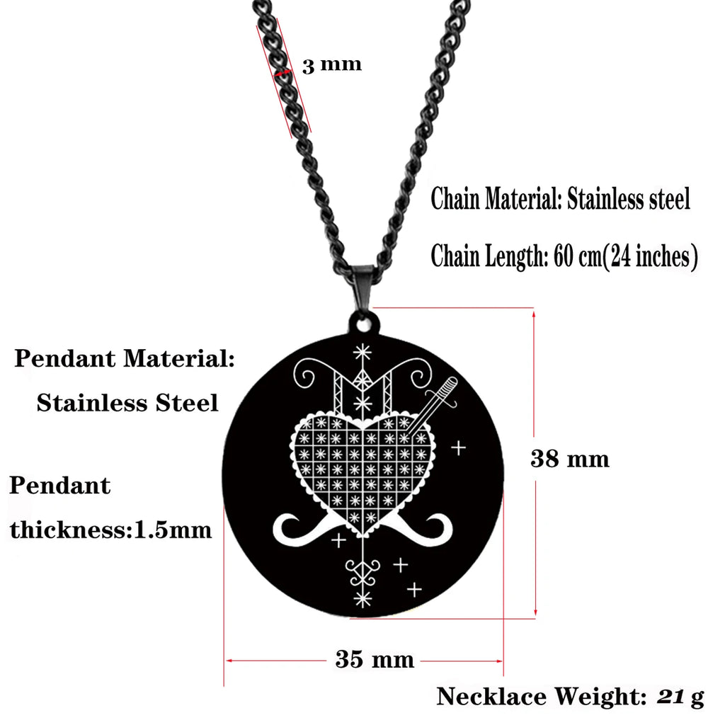 HLSS120-139 Black Color Voodoo Veve Symbols Sigil Charm Jewelry Vodou Lwa Loa Amulet Talisman Stainless Steel Pendant Necklace