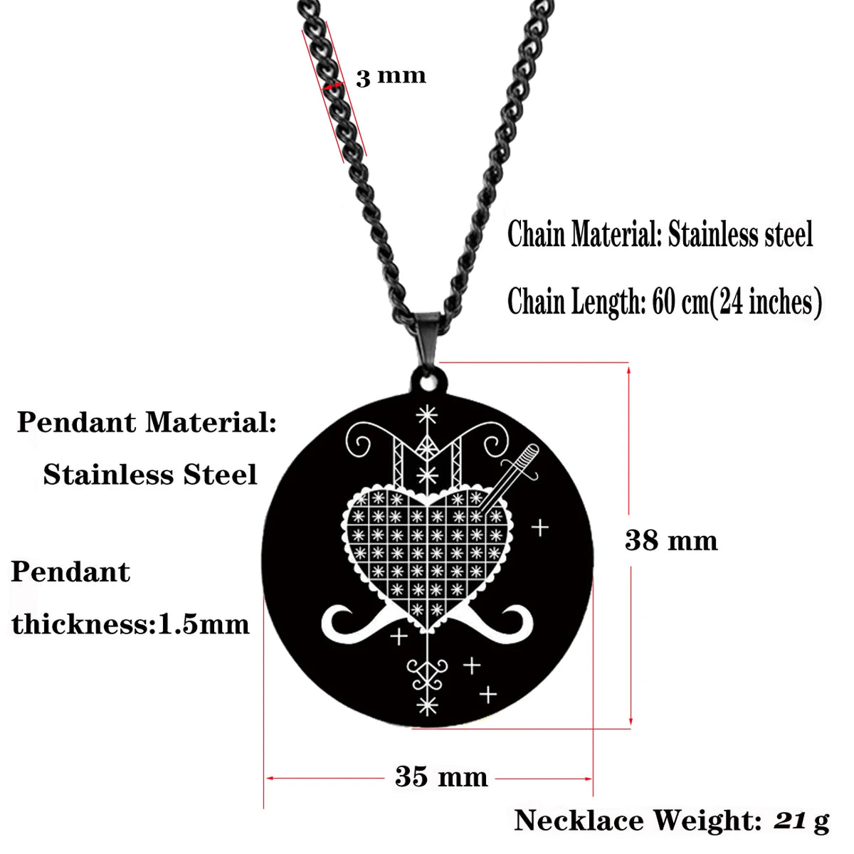 HLSS120-139 Black Color Voodoo Veve Symbols Sigil Charm Jewelry Vodou Lwa Loa Amulet Talisman Stainless Steel Pendant Necklace