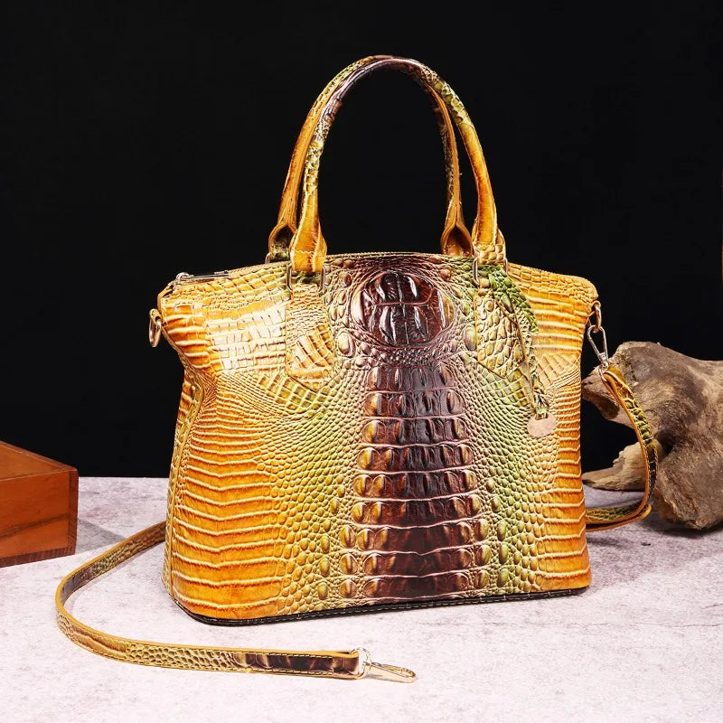 2025 Women's Crocodile Embossed Handbag Luxury Ombre Leather Purse Crossbody Shoulder Satchel Bag Gift