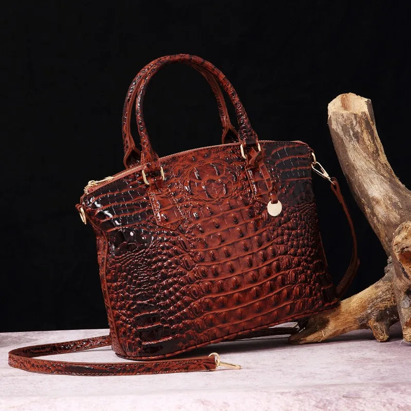 2025 Women's Crocodile Embossed Handbag Luxury Ombre Leather Purse Crossbody Shoulder Satchel Bag Gift