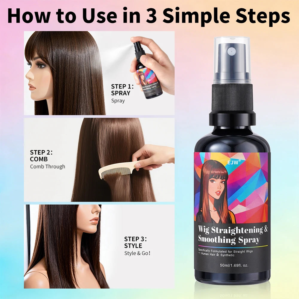 Wig Hair Care Spray for Synthetic and Natural Hair Wigs, Smooth and Anti-Frizz, Extends the Life of Your Wig, For Straight Hair.