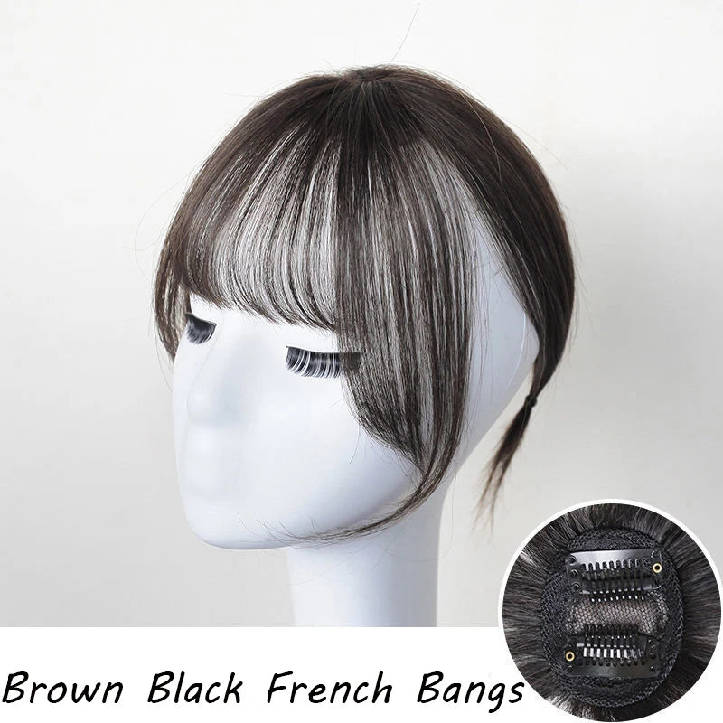 Wig Air Bangs Wig Piece Female Ultra-Thin Qi Bangs Without Trace 5X5CM Women Toupee With a Cut Bang Silk Skin Base Fringe