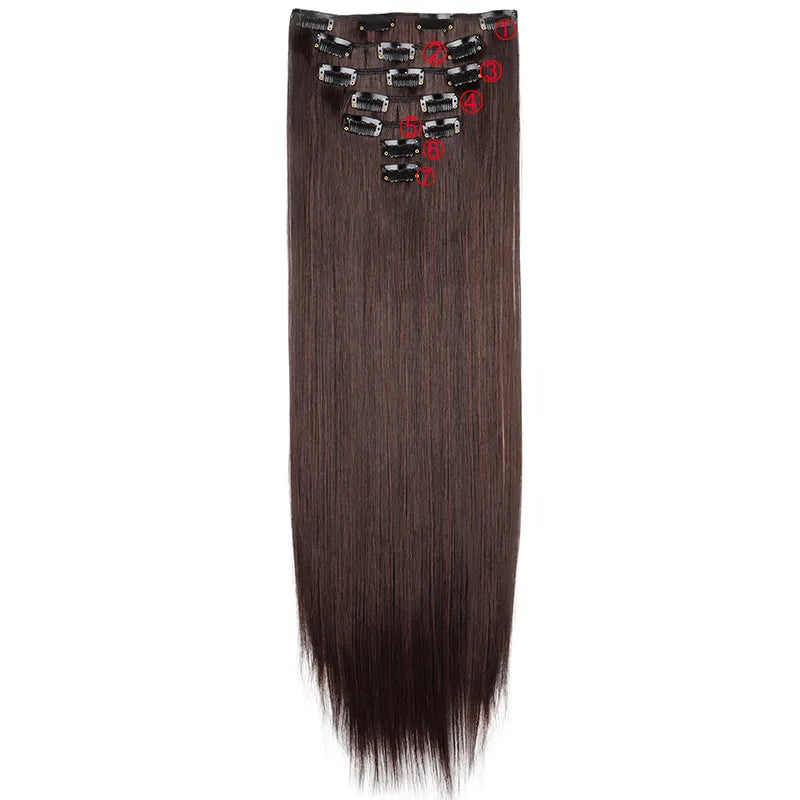 WIGSIN 24Inch Synthetic 7Pcs/set Long Straight Hair Extension 16Clips Hairstyle Black Blonde Hairpiece for Women