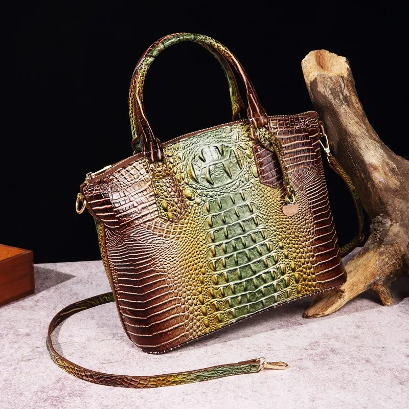 2025 Women's Crocodile Embossed Handbag Luxury Ombre Leather Purse Crossbody Shoulder Satchel Bag Gift