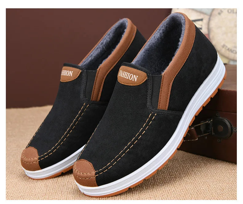 Winter Men Short Plush Warm Shoes Indoor Loafer Casual Suede New Suede Fur Black Cotton Platform Shoes Flats Platform Shoes